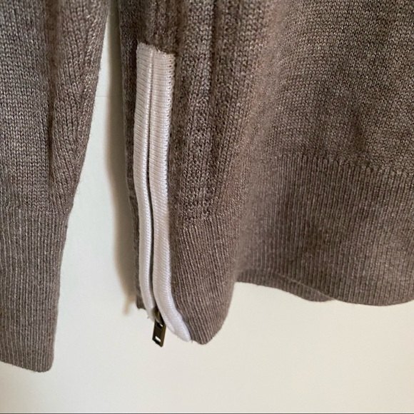 Banana Republic Sweater Brown Tan Crew Neck Long Sleeve Side Zipper Small Petite - Picture 3 of 7
